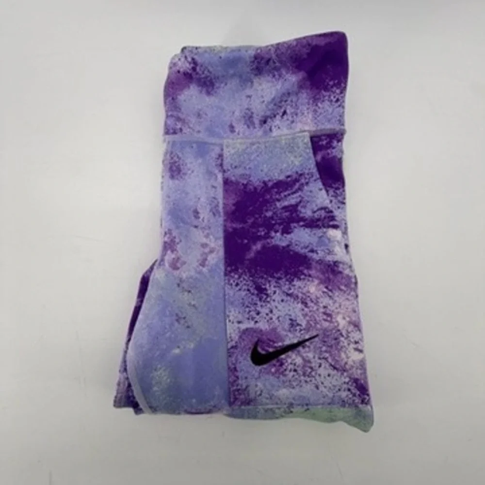 Nike Dri-FIT Womens Tight Fit Leggings Purple Mint Splatter Pockets Large